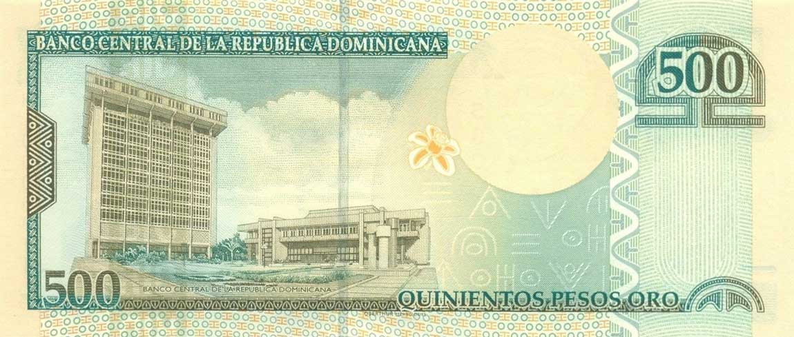 Back of Dominican Republic p179c: 500 Pesos Oro from 2010