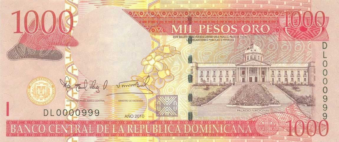 Front of Dominican Republic p180c: 1000 Pesos Oro from 2010