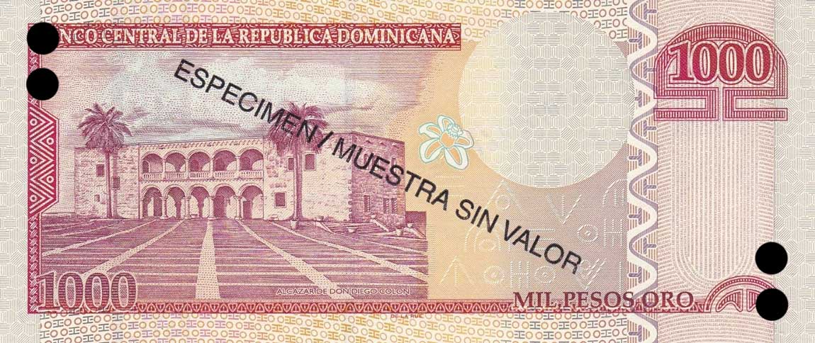 Back of Dominican Republic p180s2: 1000 Pesos Oro from 2009