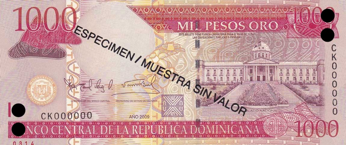 Front of Dominican Republic p180s2: 1000 Pesos Oro from 2009