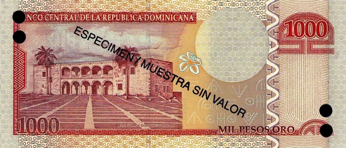 Back of Dominican Republic p180s1: 1000 Pesos Oro from 2006