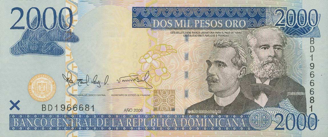 Front of Dominican Republic p181a: 2000 Pesos Oro from 2006
