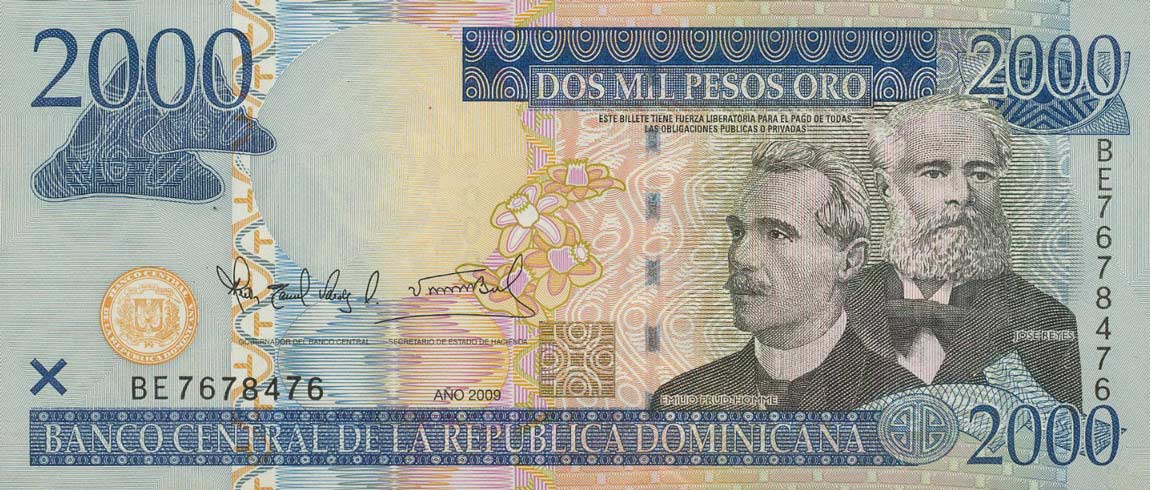 Front of Dominican Republic p181b: 2000 Pesos Oro from 2009