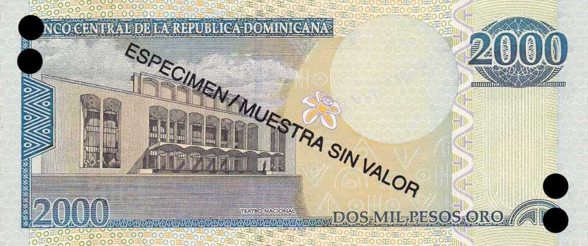 Back of Dominican Republic p181s2: 2000 Pesos Oro from 2009