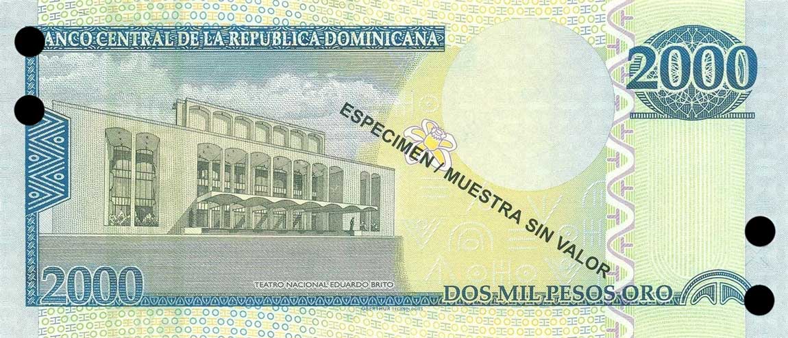 Back of Dominican Republic p181s3: 2000 Pesos Oro from 2010