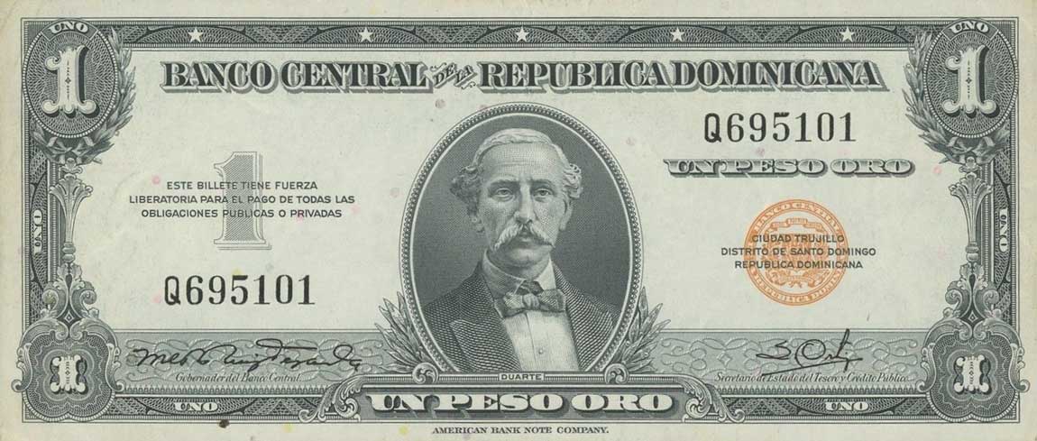 Front of Dominican Republic p60a: 1 Peso Oro from 1947