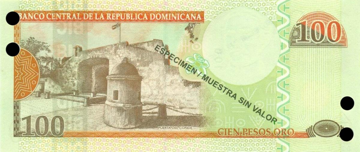 Back of Dominican Republic p184s: 100 Pesos Dominicanos from 2010