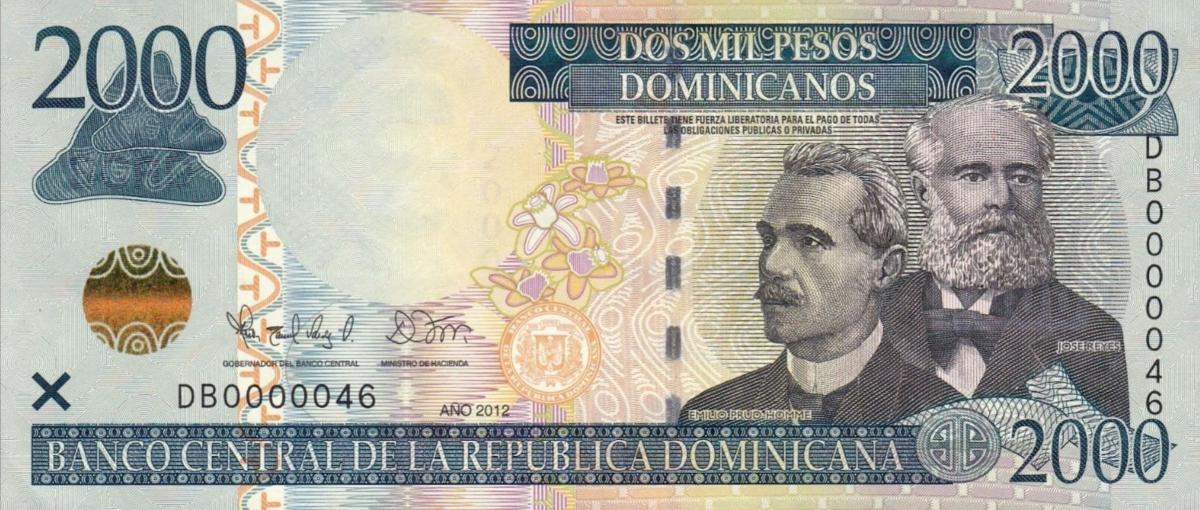 Front of Dominican Republic p188b: 2000 Pesos Dominicanos from 2012