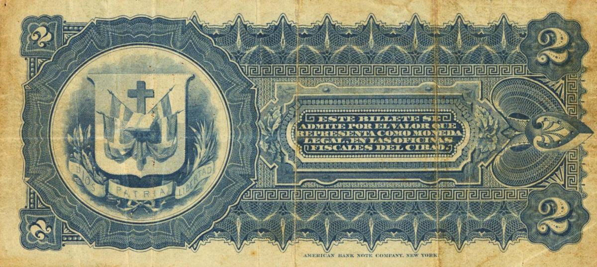 Back of Dominican Republic pS104a: 2 Pesos from 1880