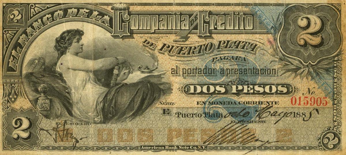 Front of Dominican Republic pS104a: 2 Pesos from 1880