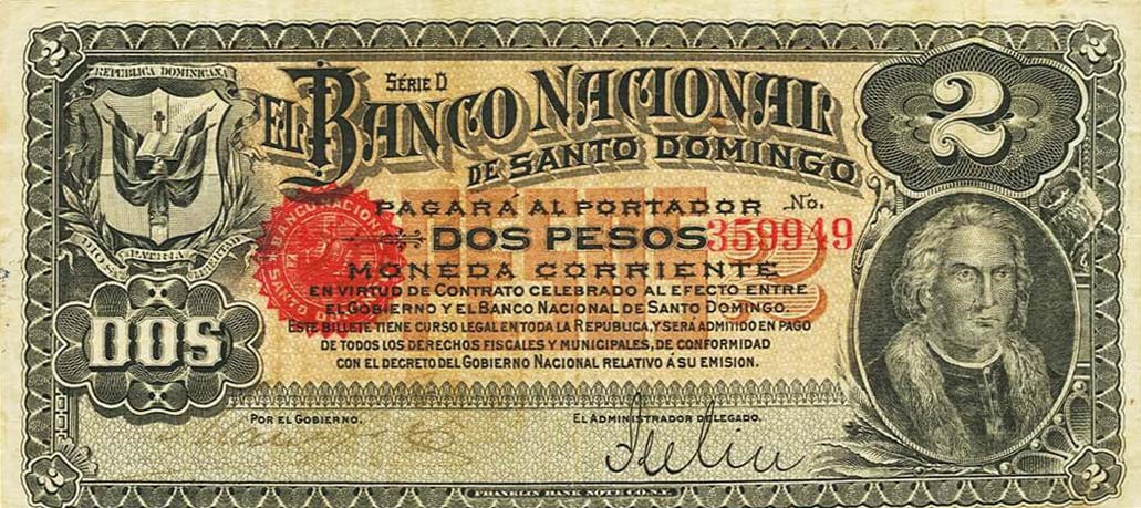 Front of Dominican Republic pS132a: 2 Pesos from 1889