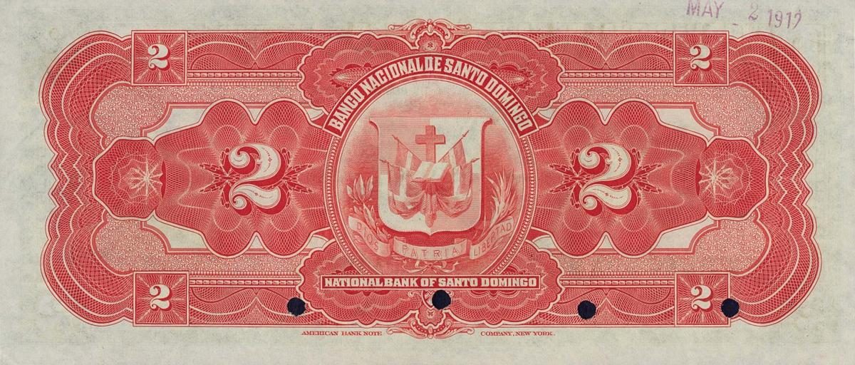 Back of Dominican Republic pS152s: 2 Pesos from 1912