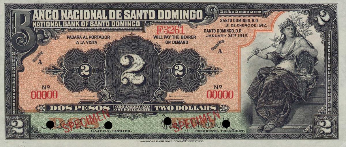 Front of Dominican Republic pS152s: 2 Pesos from 1912
