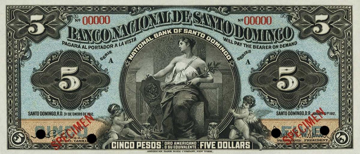 Front of Dominican Republic pS153s: 5 Pesos from 1912