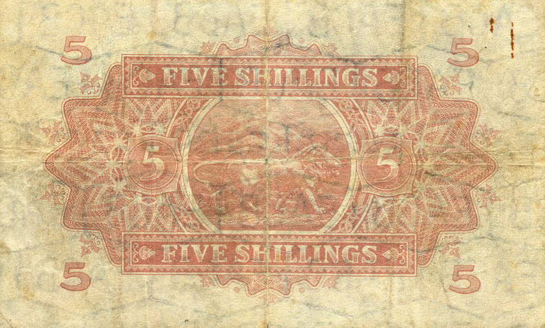 Back of East Africa p28Aa: 5 Shillings from 1942