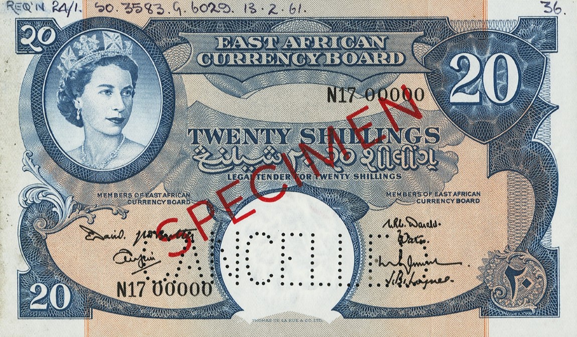 Front of East Africa p43s: 20 Shillings from 1961