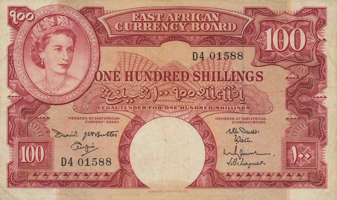 Front of East Africa p44a: 100 Shillings from 1961
