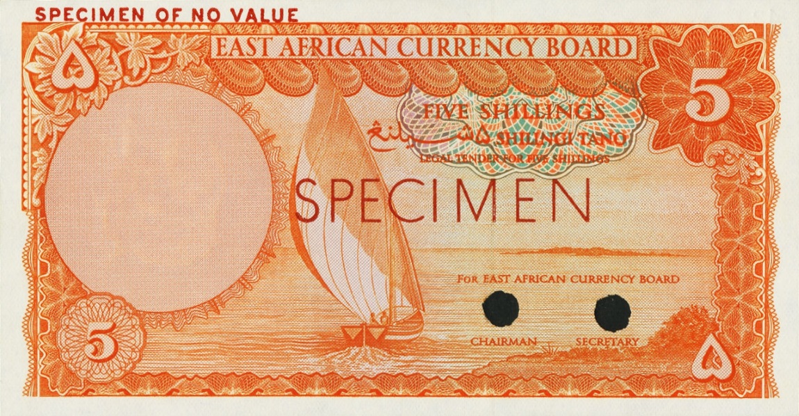 Front of East Africa p45ct: 5 Shillings from 1964