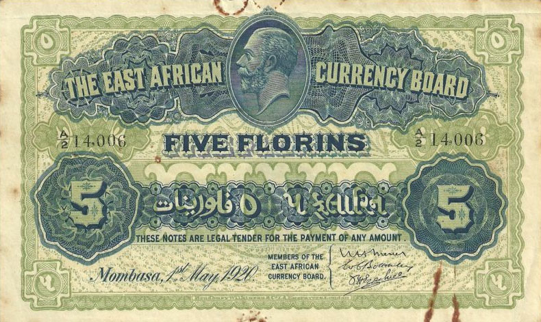 Front of East Africa p9: 5 Florin from 1920