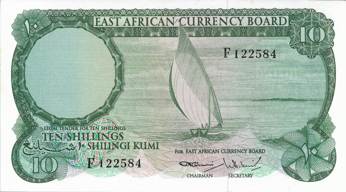 Front of East Africa p46a: 10 Shillings from 1964