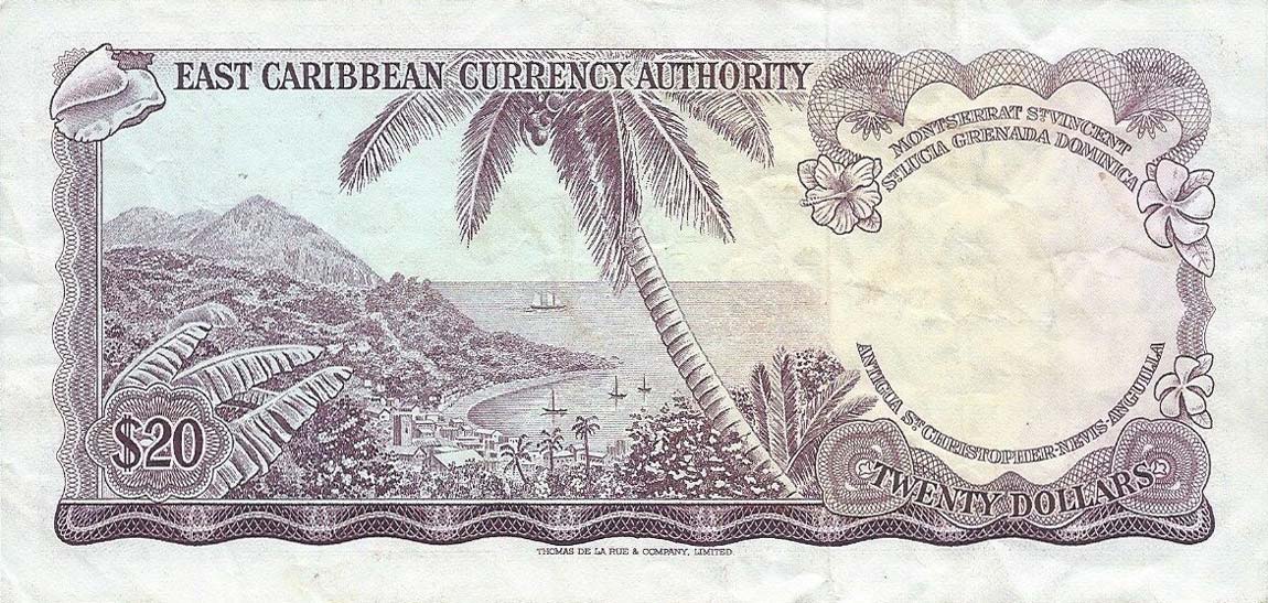 Back of East Caribbean States p15f: 20 Dollars from 1965