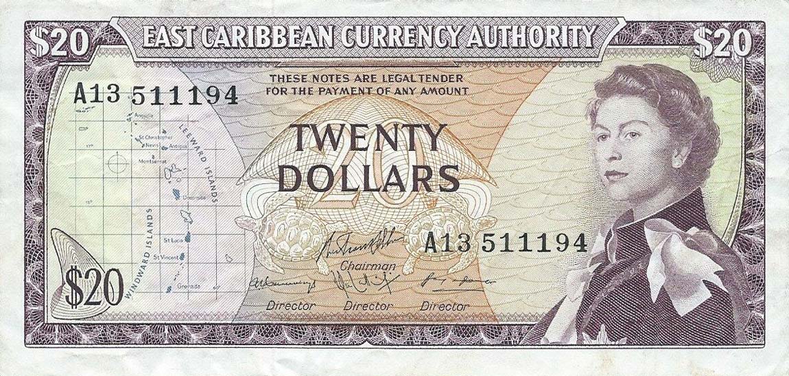 Front of East Caribbean States p15f: 20 Dollars from 1965