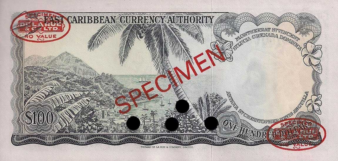 Back of East Caribbean States p16s: 100 Dollars from 1965