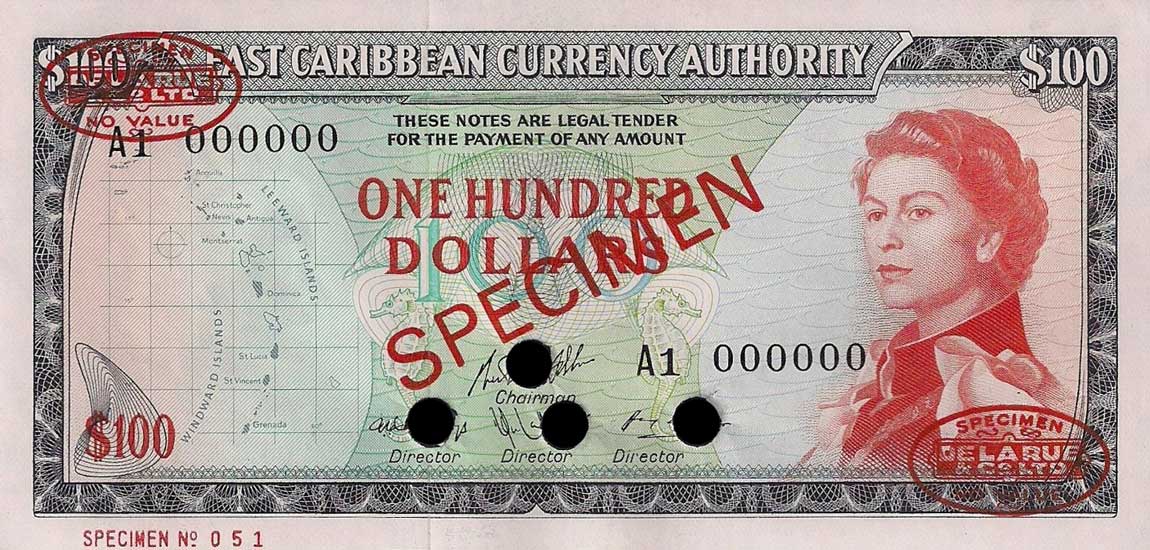 Front of East Caribbean States p16s: 100 Dollars from 1965