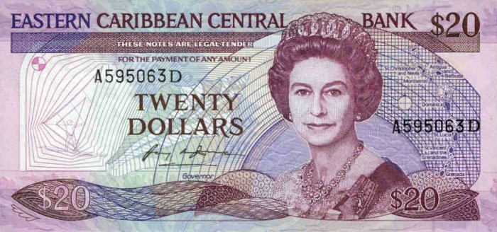Front of East Caribbean States p19d: 20 Dollars from 1987