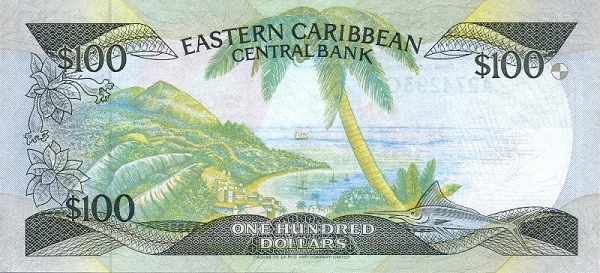 Back of East Caribbean States p20g: 100 Dollars from 1986