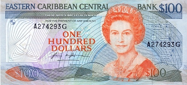 Front of East Caribbean States p20g: 100 Dollars from 1986