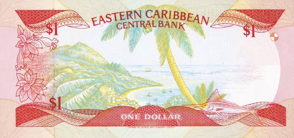Back of East Caribbean States p21u: 1 Dollar from 1988
