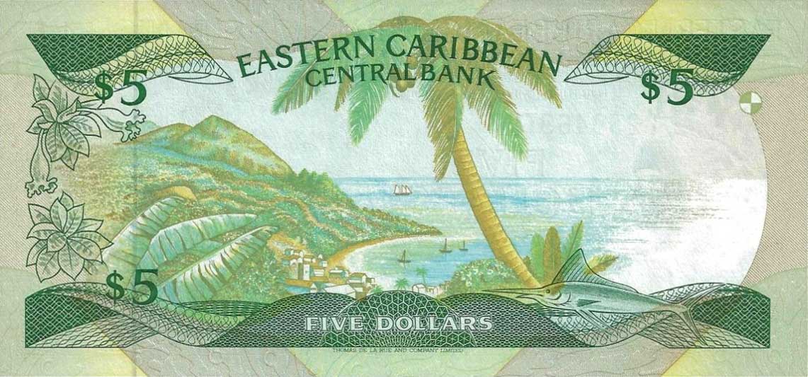 Back of East Caribbean States p22d: 5 Dollars from 1988