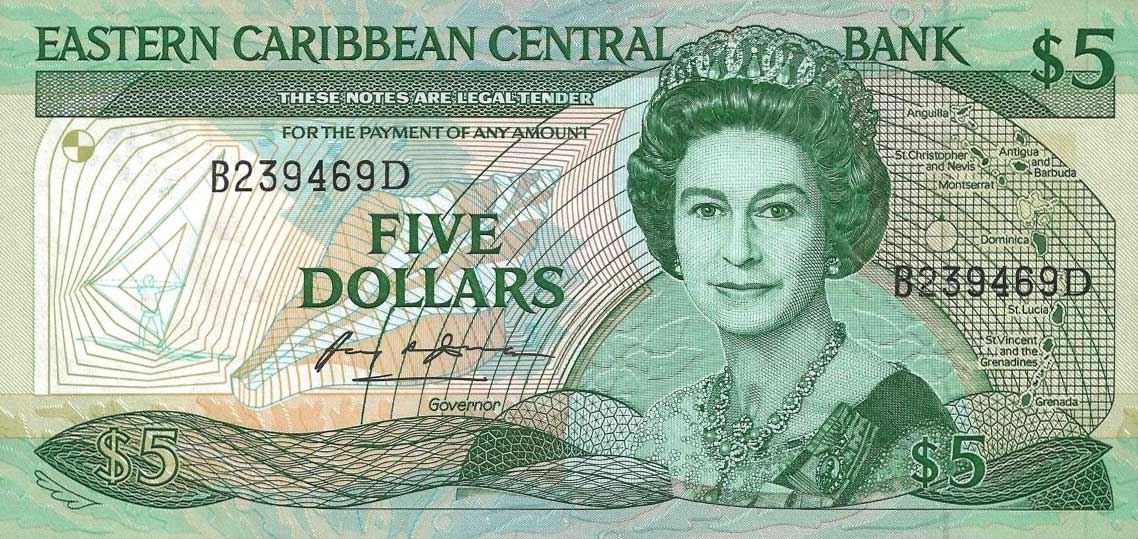 Front of East Caribbean States p22d: 5 Dollars from 1988