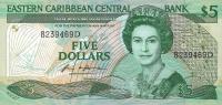 p22d from East Caribbean States: 5 Dollars from 1988