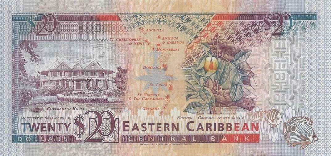 Back of East Caribbean States p28d: 20 Dollars from 1993