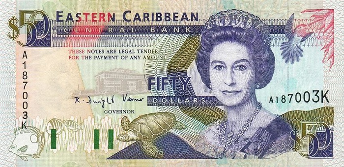 Front of East Caribbean States p29k: 50 Dollars from 1993