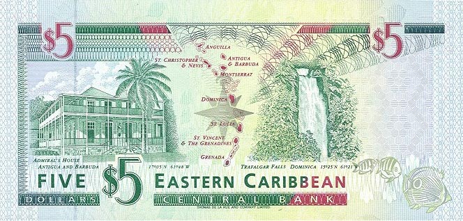 Back of East Caribbean States p31k: 5 Dollars from 1994