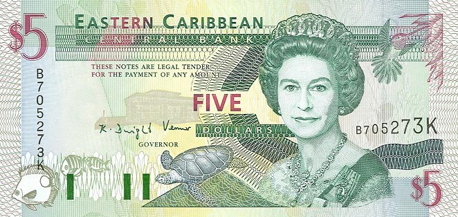 Front of East Caribbean States p31k: 5 Dollars from 1994
