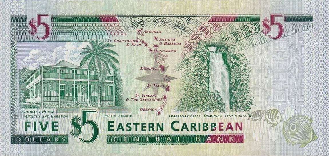 Back of East Caribbean States p31l: 5 Dollars from 1994
