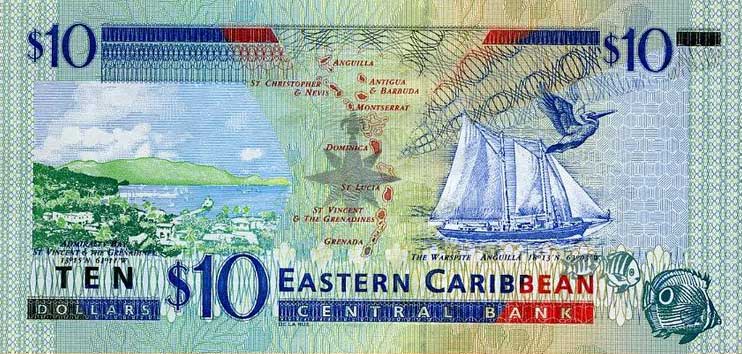 Back of East Caribbean States p38l: 10 Dollars from 2000