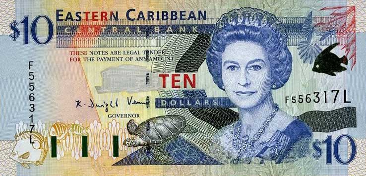 Front of East Caribbean States p38l: 10 Dollars from 2000