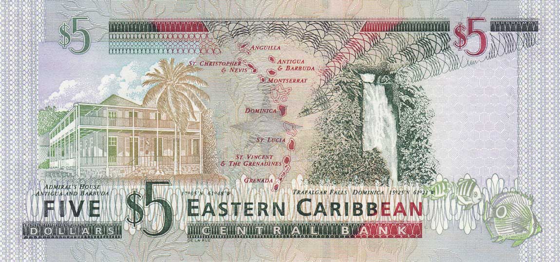 Back of East Caribbean States p42m: 5 Dollars from 2003