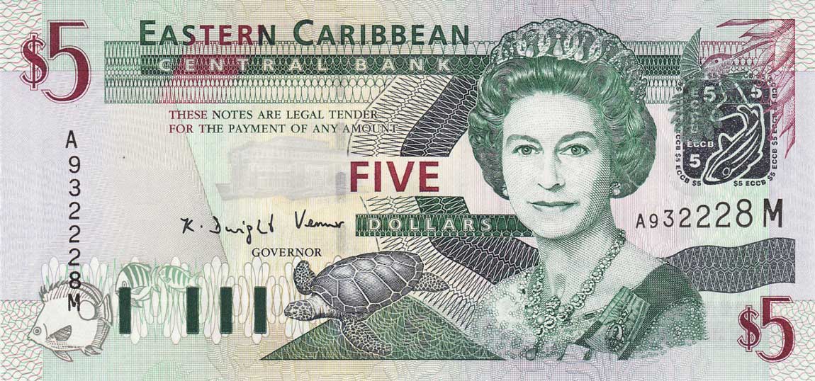 Front of East Caribbean States p42m: 5 Dollars from 2003