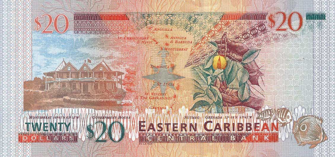 Back of East Caribbean States p44d: 20 Dollars from 2003