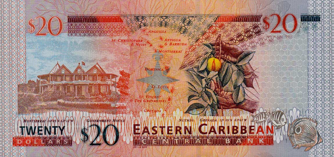 Back of East Caribbean States p44k: 20 Dollars from 2003