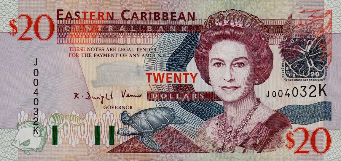 Front of East Caribbean States p44k: 20 Dollars from 2003