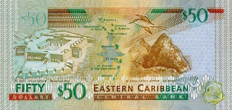Back of East Caribbean States p50: 50 Dollars from 2008