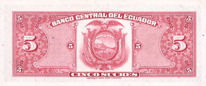 Back of Ecuador p100d: 5 Sucres from 1970