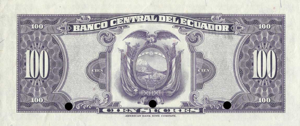 Back of Ecuador p104s: 50 Sucres from 1968